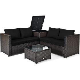 4 Pieces Outdoor Patio Rattan Furniture Set with Loveseat and Storage Box