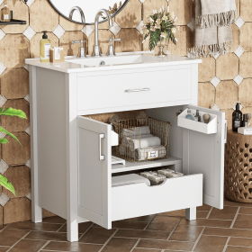 30-Inch Bathroom Vanity with Ceramic Sink and Ample Storage - The Perfect Choice for Small Bathrooms